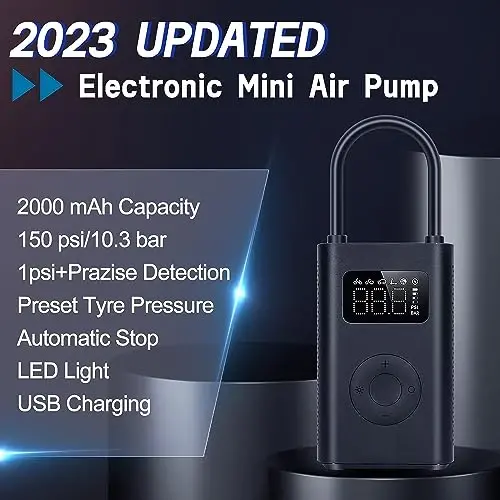 Xiaomi Portable Electric Air Compressor, 150 PSI Tire Inflator for Car, Scooter, Bike Tires and Balls - Cordless with Digital Pressure Detection - 3