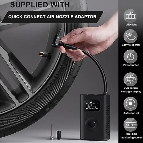 Xiaomi Portativ Elektr Havo Kompressori, Avtomobil, Skuter, Velosipеd Shinalari va To'plar uchun 150 PSI Shinalar Inflatori - Simsiz Raqamli Bosimni Aniqlash bilan - 1