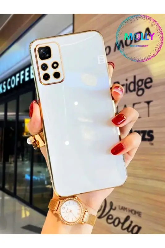 Xiaomi Redmi 10 2022 Için Inci Beyazı Kenarları Gold Detaylı Lüks Silikon Kılıf - Beyaz - 1