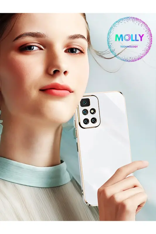 Xiaomi Redmi 10 2022 Için Inci Beyazı Kenarları Gold Detaylı Lüks Silikon Kılıf - Beyaz - 3