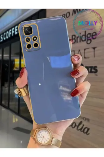 Xiaomi Redmi 10 2022 Için Petrol Mavisi Kenarları Gold Detaylı Lüks Silikon Kılıf - Mavi 