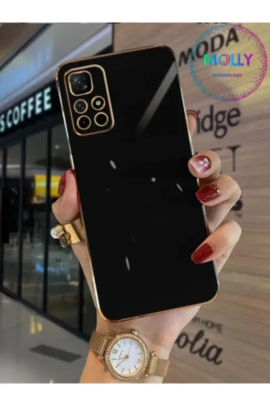 Xiaomi Redmi 10 2022 Için Siyah Kenarları Gold Detaylı Lüks Silikon Kılıf - Siyah - MOLLY TECHNOLOGY