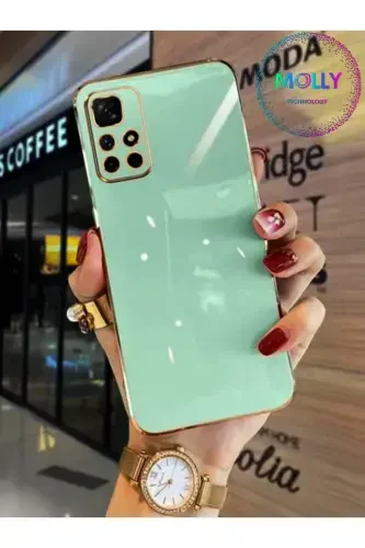 Xiaomi Redmi 10 2022 Için Su Yeşili Kenarları Gold Detaylı Lüks Silikon Kılıf-Yeşil - 1