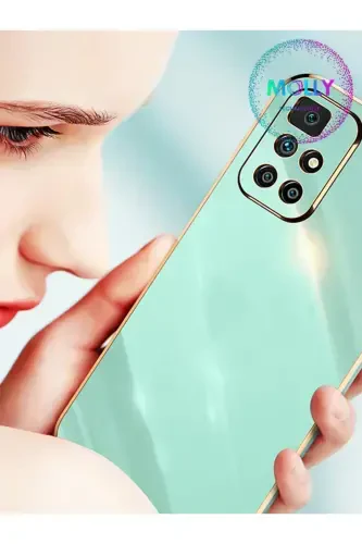 Xiaomi Redmi 10 2022 Için Su Yeşili Kenarları Gold Detaylı Lüks Silikon Kılıf-Yeşil - 4