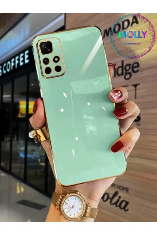 Xiaomi Redmi 10 2022 Luxury Silicone Case with Sea Green Edges and Gold Details-Green - 1