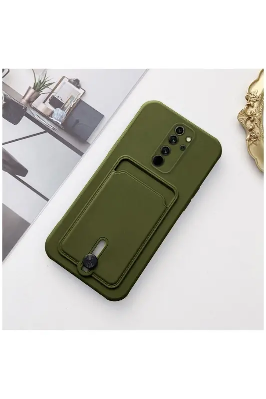 Xiaomi Redmi 9 Compatible Case Card Holder Sweet Soft Silicone Case Green-Green - 1