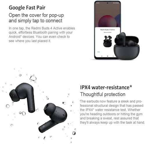 Xiaomi Redmi Buds 4 Active, Advanced Bluetooth® 5.3, 12mm Dynamic Driver, Google Fast Pair, Up to 28 Hours* Long Listening time with case, Graphite Black - 12