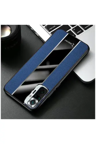 Xiaomi Redmi Note 10 Pro Uyumlu Kılıf Premium Deri Kılıf Mavi-Mavi - 4