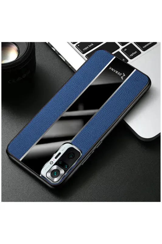 Xiaomi Redmi Note 10 Pro Uyumlu Kılıf Premium Deri Kılıf Mavi-Mavi - 4
