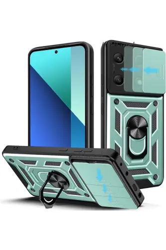 Xiaomi Redmi Note 13 Pro 4g Kılıf Kamera Korumalı Sürgülü Yüzüklü Armor Military Tank Kızaklı Kapak - Yeşil - M.TK MOVETECK (1)