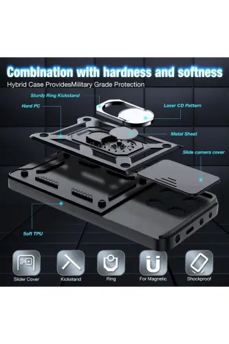 Xiaomi Redmi Note 13 Pro 4g Kılıf Kamera Korumalı Sürgülü Yüzüklü Armor Military Tank Kızaklı Kapak - Yeşil - 6