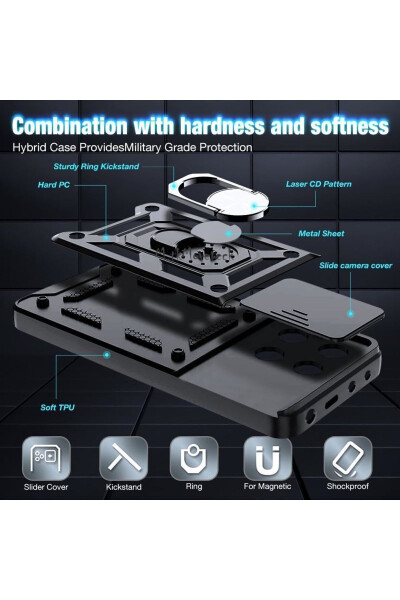 Xiaomi Redmi Note 13 Pro 4g Telefon Uchun Kamera Himoyali Sürgülü Halqali Armor Harbiy Tank Slizka Qopqoq - 6