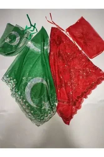 Xina Kechalari uchun pulli kelin va ay yulduz kuyov xina o'rtusi qo'lqopi bilan xina o'rtusi maxsus duvak to'plami-Qarag'ay - 1