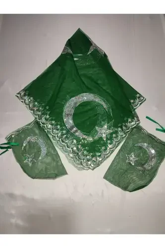 Xina Kechalari uchun pulli kelin va ay yulduz kuyov xina o'rtusi qo'lqopi bilan xina o'rtusi maxsus duvak to'plami-Qarag'ay - 3