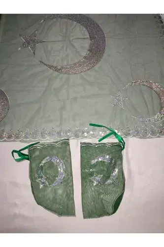 Xina Kechalari uchun pulli kelin va ay yulduz kuyov xina o'rtusi qo'lqopi bilan xina o'rtusi maxsus duvak to'plami-Qarag'ay - 5