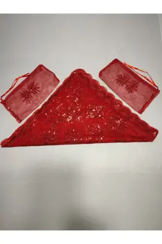 Xina Kechalari Uchun Pullu Kelin Va Tug'ra Kuyov Xina O'rtusi Va Qo'lqopi Bilan Xina O'rtusi Maxsus Ro'mol To'plami-Zumrad - 4