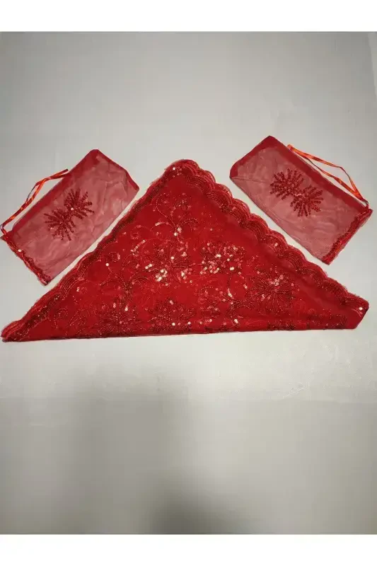 Xina Kechalari Uchun Pullu Kelin Va Tug'ra Kuyov Xina O'rtusi Va Qo'lqopi Bilan Xina O'rtusi Maxsus Ro'mol To'plami-Zumrad - 4