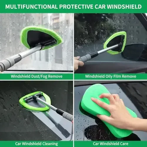 XINDELL 24-inch Windshield Cleaner Tool – Upgrade Large Head Car Interior&Exterior Window Cleaning Kit with Extendable Handle & 4 Microfiber Pads, Auto Wiper Brush for Car, Trucks, SUVs, RVs & Home - 2