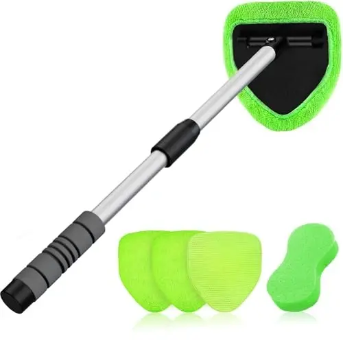 XINDELL 29-inch Windshield Cleaner Tool – Car Interior Window Cleaning Kit with Extended Long Handle & 4 Microfiber Pads, Auto Wiper Windshield Brush for Car, Trucks, SUVs, RVs & Home - X XINDELL