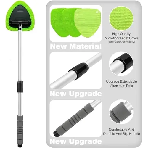 XINDELL 29-inch Windshield Cleaner Tool – Upgrade Large Head Car Interior&Exterior Window Cleaning Kit with Extendable Handle & 4 Microfiber Pads, Auto Wiper Brush for Car, Trucks, SUVs, RVs & Home - 4