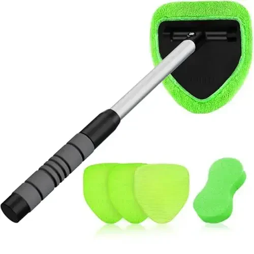XINDELL Windshield Cleaner Tool – Upgrade Large Head Car Interior&Exterior Window Cleaning Kit with Extendable Handle & 4 Microfiber Pads, Auto Wiper Brush for Car, Trucks, SUVs, RVs & Home Windows - X XINDELL