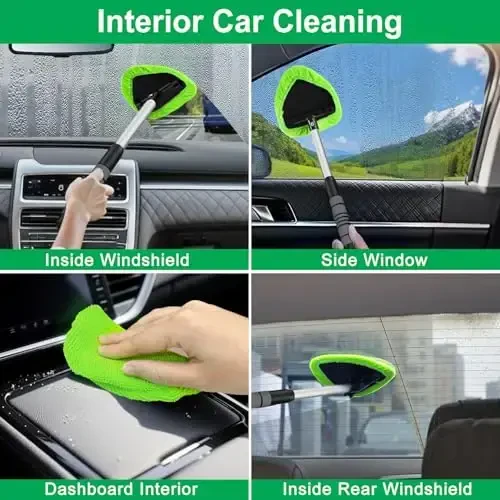 XINDELL Windshield Cleaner Tool – Upgrade Large Head Car Interior&Exterior Window Cleaning Kit with Extendable Handle & 4 Microfiber Pads, Auto Wiper Brush for Car, Trucks, SUVs, RVs & Home Windows - 3