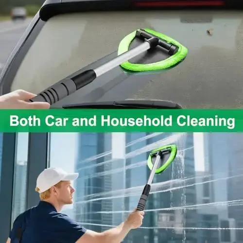 XINDELL Windshield Cleaner Tool – Upgrade Large Head Car Interior&Exterior Window Cleaning Kit with Extendable Handle & 4 Microfiber Pads, Auto Wiper Brush for Car, Trucks, SUVs, RVs & Home Windows - 5
