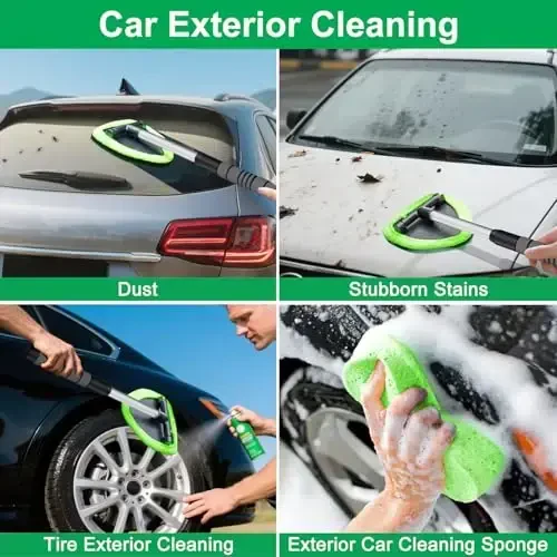 XINDELL Windshield Cleaner Tool - Portable Car Interior Cleaning Kit with Extendable Handle, 4 Microfiber Towel Pads, Auto Glass Wiper for Windshield, Trucks, SUVs, RVs, and Home Windows - 4