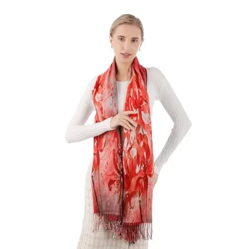 XINYUN Ayollar uchun moda ro'moli, san'at bosilgan tassel yumshoq CasModazoneere iliq katta adyol o'rash ro'mol sovg'a uchun - 3