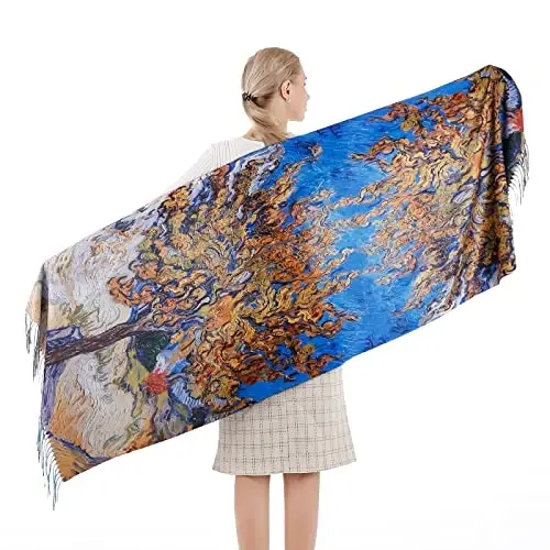 XINYUN Kadın Moda Eşarp, Baskılı Sanatlı, Püsküllü, Yumuşak, Şık, Sıcak, Büyük Battaniye Sarımlı Şal, Hediyelik - 3