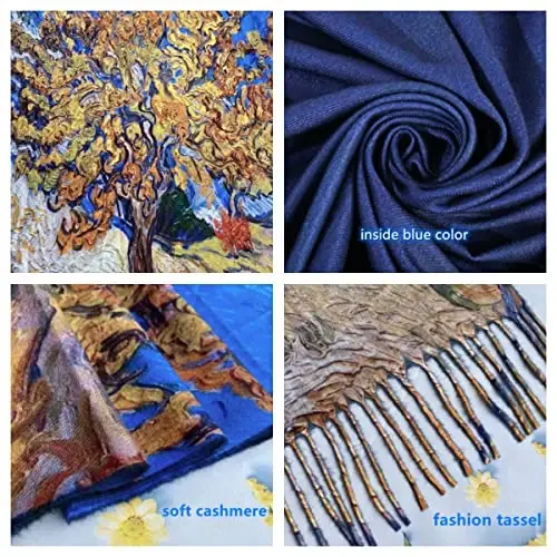 XINYUN Kadın Moda Eşarp, Baskılı Sanatlı, Püsküllü, Yumuşak, Şık, Sıcak, Büyük Battaniye Sarımlı Şal, Hediyelik - 4