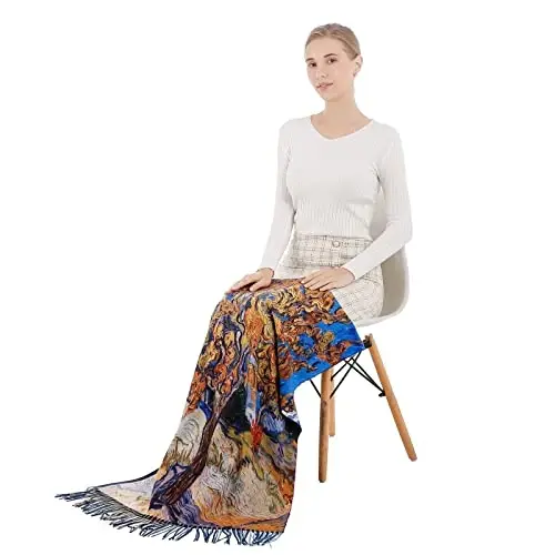 XINYUN Kadın Moda Eşarp, Baskılı Sanatlı, Püsküllü, Yumuşak, Şık, Sıcak, Büyük Battaniye Sarımlı Şal, Hediyelik - 6