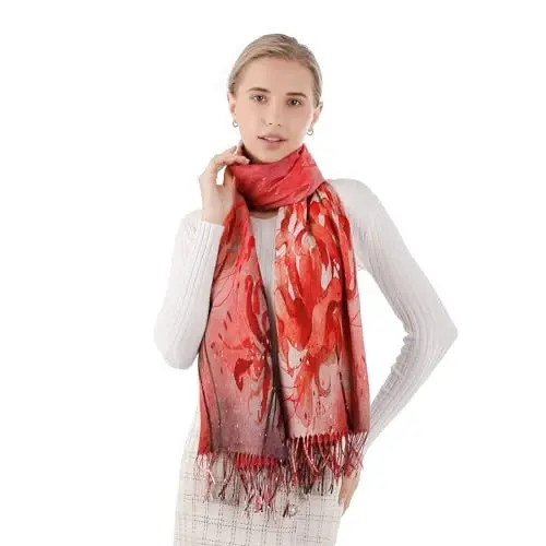 XINYUN Women's Fashion Scarf with Art Printed Tassel Soft CasModazoneere Warm Large Blanket Wrap Shawl for gift - 5