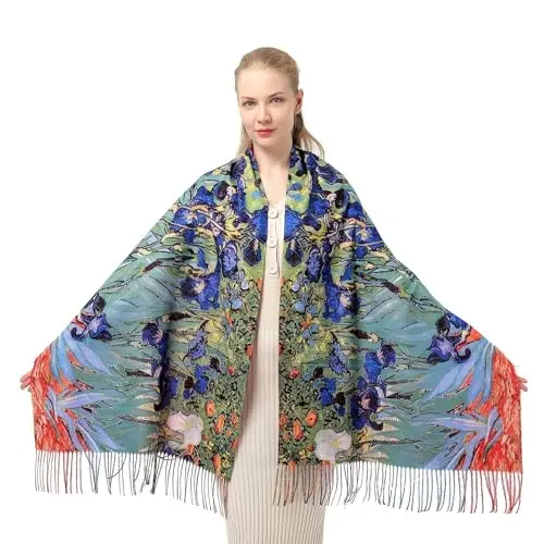 XINYUN Van Gogh Scarf PasModazoneina Shawl Wraps for Women Floral CasModazoneere Scarf Fashion Large Shawls Soft Warm Tassel Scarves Blanket Scarfs for Ladies girls - 2