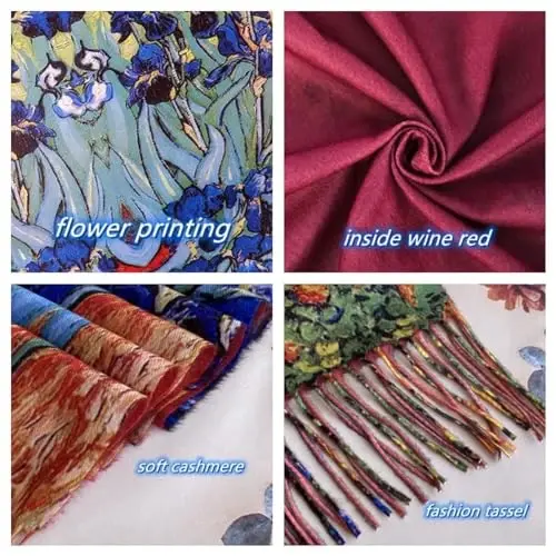 XINYUN Van Gogh Scarf PasModazoneina Shawl Wraps for Women Floral CasModazoneere Scarf Fashion Large Shawls Soft Warm Tassel Scarves Blanket Scarfs for Ladies girls - 4