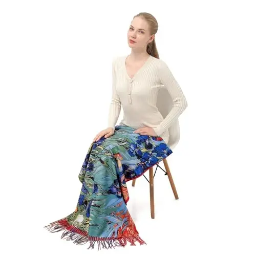 XINYUN Kadın Moda Eşarp Sanat Baskılı Püsküllü Yumuşak Kaşmir Sıcak Büyük Battaniye Şal Hediye için - 6