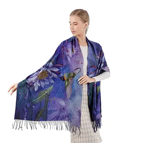 XINYUN Kadın Moda Eşarp Sanat Baskılı Püsküllü Yumuşak Kaşmir Sıcak Büyük Battaniye Şal hediye için - 2