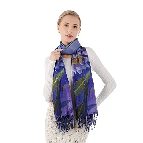 XINYUN Kadın Moda Eşarp Sanat Baskılı Püsküllü Yumuşak Kaşmir Sıcak Büyük Battaniye Şal hediye için - 3