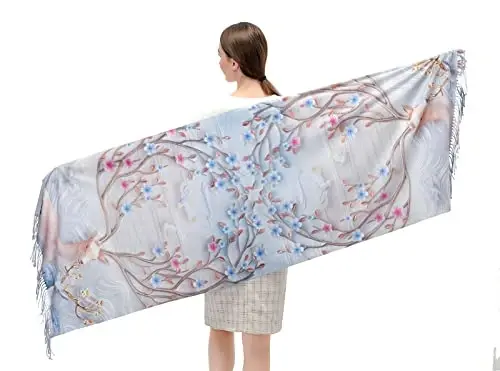 XINYUN Kadın Moda Eşarp Sanat Baskılı Püsküllü Yumuşak Kaşmir Sıcak Büyük Battaniye Şal Hediye için - 6