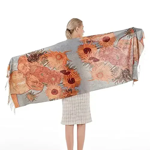 XINYUN Van Gogh Scarf with Sunflower Soft CasModazoneere Floral Shawls Winter Long Printed Scarves Large PasModazoneina Blanket Scarf for Women Gift - 3