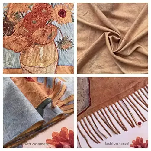 XINYUN Van Gogh Scarf with Sunflower Soft CasModazoneere Floral Shawls Winter Long Printed Scarves Large PasModazoneina Blanket Scarf for Women Gift - 4