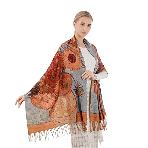 XINYUN Kadın Moda Eşarp Sanat Baskılı Püsküllü Yumuşak Kaşmir Sıcak Büyük Battaniye Şal Hediye için - 2