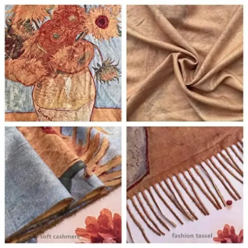 XINYUN Kadın Moda Eşarp Sanat Baskılı Püsküllü Yumuşak Kaşmir Sıcak Büyük Battaniye Şal Hediye için - 4