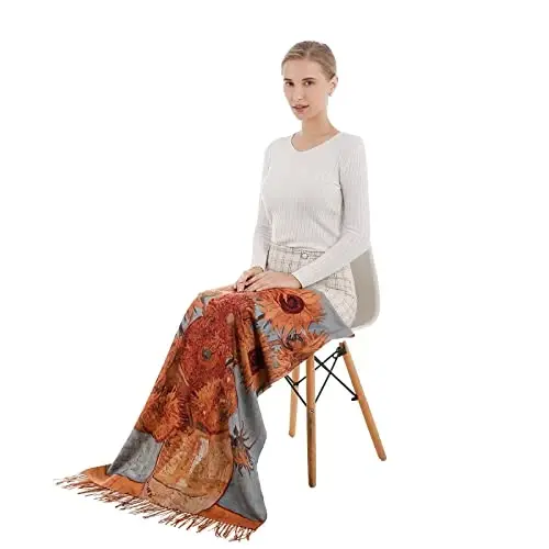 XINYUN Kadın Moda Eşarp Sanat Baskılı Püsküllü Yumuşak Kaşmir Sıcak Büyük Battaniye Şal Hediye için - 6