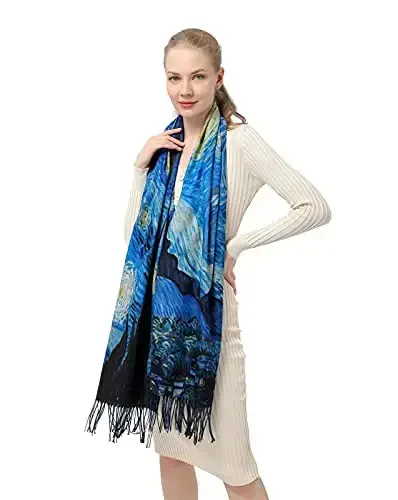 XINYUN Fall Winter Scarf for Women with Soft CasModazoneere Classic Tassel Boho Scarf Warm Large Blanket Fashion Wrap Shawl Van Gogh Gift - 1