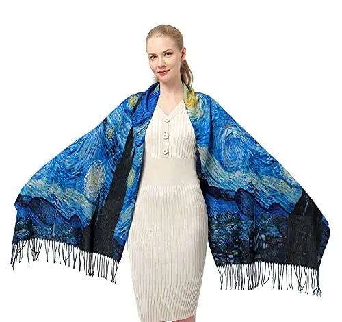 XINYUN Fall Winter Scarf for Women with Soft CasModazoneere Classic Tassel Boho Scarf Warm Large Blanket Fashion Wrap Shawl Van Gogh Gift - 6