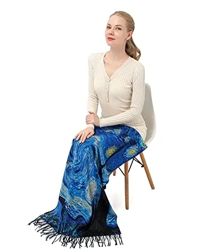 XINYUN Kadın Moda Eşarp Sanat Baskılı Püsküllü Yumuşak Kaşmir Sıcak Büyük Battaniye Şal Hediye için - 4