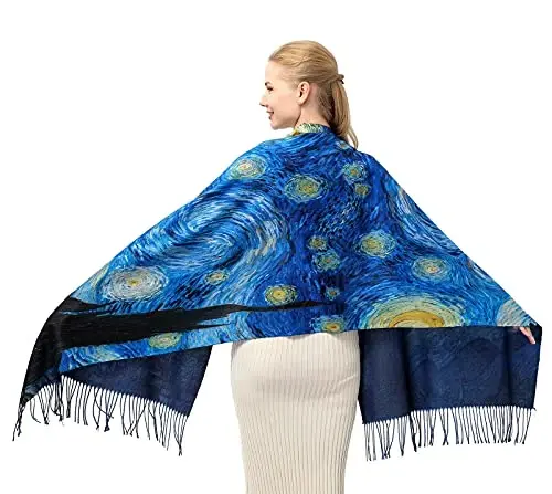 XINYUN Kadın Moda Eşarp Sanat Baskılı Püsküllü Yumuşak Kaşmir Sıcak Büyük Battaniye Şal Hediye için - 7