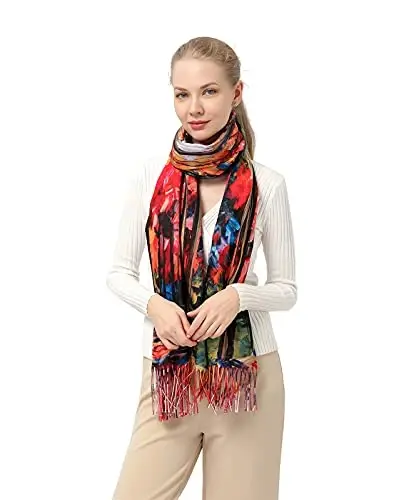 XINYUN Women's Scarf with Tassel Soft CasModazoneere Fashion Warm Large Blanket Wrap Shawl Scarves with Art Printed for Fall Winter Gift - 3