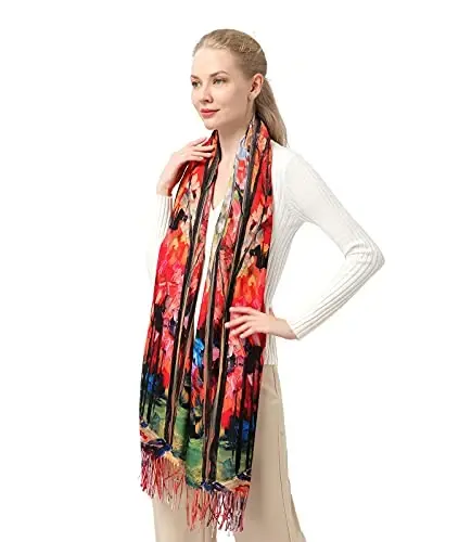 XINYUN Kadın Moda Eşarp Sanat Baskılı Püsküllü Yumuşak Kaşmir Sıcak Büyük Battaniye Şal Hediye için - 2